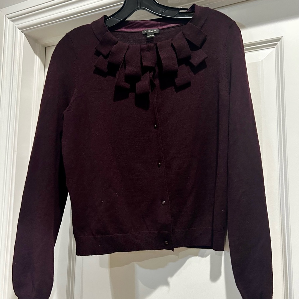 Ann Taylor Burgundy Women's Cardigan with Bow Detail